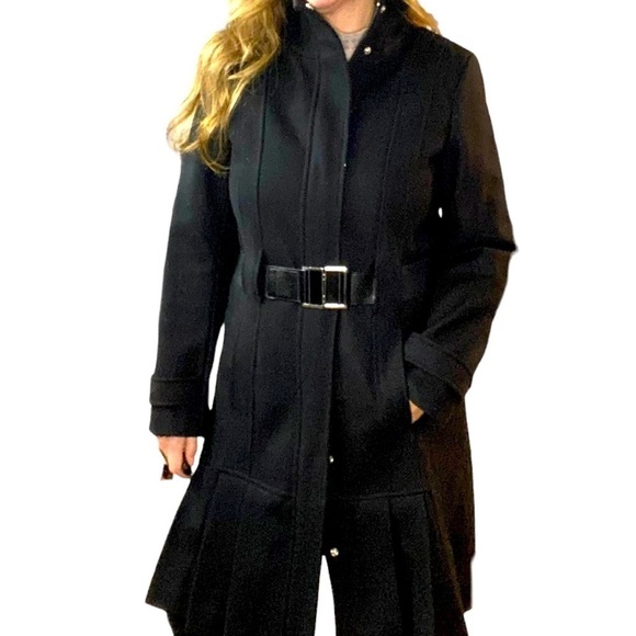 Calvin Klein Black Wool Coat Tailored Midi Trench Old Money Womens 10 Medium - Picture 2 of 14